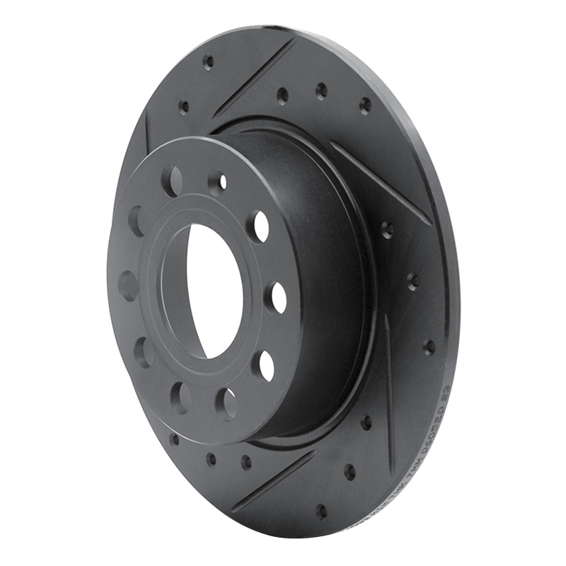 Audi A3 Brake Rotor (1) - Rear Left - R1 Concepts - Drilled & Slotted - Black - `10-`19